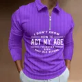 Nahaufnahme des violetten gerippten Langarm-Poloshirts mit Reißverschluss und Slogan-Druck. - S / Oberteile / Lila Briefdruck-Stil (CXLLPS-101(20))