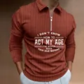Herren geripptes Langarm Reißverschluss Polohemd lässiges Vintage Grafik Oberteil - S / Oberteile / Roter Stil mit Buchstabenaufdruck (CXLLPS-101(23))