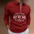 Herren Langarm Polohemd mit halbem Reißverschluss, Rippstrick und Slogan-Druck. - S / Oberteile / Rotes Lustiges Druckmuster-Stil (CXLLPS-101(27))