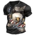 Men's 3D Printed Henley Shirt Short Sleeve Casual Streetwear Eagle Graphic Tee Top - 3XL / Tops / Patriot Eagle Print (HJ-HH1123)