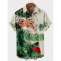 Camisa casual de manga corta para hombre con estampado 3D de Papá Noel en estilo vintage. - 3XL / Tops / Agujas de pino (HJ-DC0945)