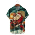 Camisa Casual Manga Corta Hombre Estampado Papa Noel 3D Navidad Vacaciones Top Moda - 3XL / Tops / Estampado de Navidad (HJ-DC0942)