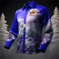 Mens 3D Christmas Santa Claus Print Long Sleeve Shirt Winter Party Holiday Button Up Top - 3XL / Tops / Dark Blue Snow Mountain Print (HJ-230711K)