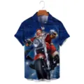 Men's casual short sleeve button-down shirt featuring a festive 3D Santa Claus motorcycle print. - 3XL / Tops / Biker Santa Claus (HJ-DC0922)