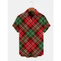 Camisa Casual de Manga Corta con Cuadros de Navidad para Hombre Top Festivo - 3XL / Tops / Cuadros de Navidad (HJ-DC0923)