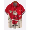 Men vintage christmas santa claus print short sleeve casual shirt 3d holiday top fashion - 3XL / Tops / Red (HJ-DC0932)