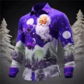 Men's 3D Digital Print Santa Claus Christmas Party Long Sleeve Fashion Shirt Autumn Wear - 3XL / Tops / Snow Mountain Forest Christmas Print (HJ-230711A)
