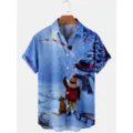 Camisa casual de manga corta con estampado navideño 3D para hombre azul talla Europa - 3XL / Tops / Escena de Nieve Azul (HJ-DC0927)