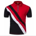 Men's colorblock short sleeve polo shirt casual lapel zipper T-shirt variant red black - 3XL / Tops / Red Black White Diagonal Stripe Style (XPLLD-13)