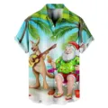 Camisa informal de manga corta para hombre con estampado navideño tropical y canguro. - 3XL / Tops / Navidad en la Playa (HJ-DC0949)