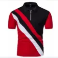 Men's short sleeve polo shirt with zipper lapel and stylish diagonal color block design. - 3XL / Tops / Black Red White Diagonal Stripe Style (XPLLD-14)