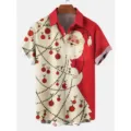Camisa de hombre Navidad manga corta casual retro Papá Noel estampado top festivo - 3XL / Tops / Rojo Blanco Vintage (HJ-DC0933)