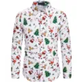 Men's Christmas long sleeve shirt with 3D digital print holiday festival button down top. - 3XL / Tops / White Holiday Element Print (HJ-2307122)