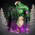 Men's 3D Santa Claus Print Long Sleeve Shirt Fashion Winter Christmas Party Top Apparel - 3XL / Tops / Green Background with Purple Snowflake Print (HJ-230711J)