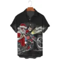 Camisa informal de manga corta con estampado 3D de Navidad para hombre con gráfico de Papá Noel. - 3XL / Tops / Motero Negro (HJ-DC0937)
