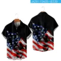 Detail view of men's casual short sleeve shirt featuring American flag 3D print design. - 3XL / Tops / Flag Smoke (HJ-DL1016)