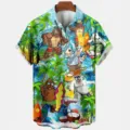 Men's tropical Hawaiian short sleeve button down shirt with fun surfing bear 3d print. - HJCS-2349
