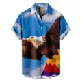 Men's Short Sleeve Casual Button Down Shirt with 3D Eagle Print Summer Fashion Top - 3XL / Tops / Sky Eagle (HJ-DL1028)