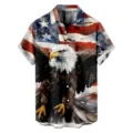 Mens short sleeve button down shirt featuring US flag and bald eagle 3D digital print design. - 3XL / Tops / Bald Eagle Flag (HJ-DL1027)