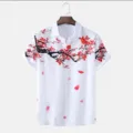 Andriko casual poukamiso kontomanko leuko me kokkino floromeno print gia kalokairini paralia. - 3XL / Tops / Styl HJ-34248026