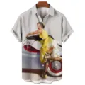 Retro pin-up car graphic print short sleeve casual button down shirt for men tops - 3XL / Tops / Retro Lady & Classic Car (HJ-DL1030)