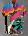Men's stylish retro psychedelic abstract print short sleeve mandarin collar casual summer shirt - 3XL / HJ-DXCS-1203-6