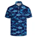 Men's Short Sleeve 3D Blue Shark Print Polo Shirt Casual Summer Streetwear Lapel Button Top - 3XL / Tops / Shark