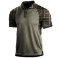 Vista detallada del polo táctico para hombre con mangas y cuello a cuadros contrastantes. - 3XL / Tops / Oliva Cuadros (HJ-1225-J77)