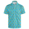 Casual men's short sleeve polo shirt featuring a fun yellow duck sunglasses print in blue. - 3XL / Tops / Sunglasses Duck