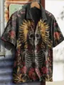 Men retro gothic skull printed short sleeve casual shirt button down fashion summer top - 3XL / HJ-DXCS-1203-10