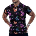 Men's Casual Short Sleeve Polo Shirt, Retro Cartoon Duck Print, Black Color Variant - 3XL / Tops / Vintage Duck