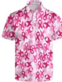 Men short sleeve pink ribbon print polo shirt casual summer lapel button fashion top - 3XL / Tops / Pink Ribbon