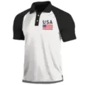 Vista detallada de polo para hombre de manga corta bicolor con estampado de bandera de USA y cuello. - 3XL / Tops / Negro Blanco USA (HJ-1225-J63)