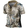 Polo de manga corta con estampado de palmera tropical vintage para hombre casual. - 3XL / Tops / Marrón Palmera (HJ-1225-J61)