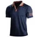 Detailansicht Herren Taktisches Polohemd mit Kontrastkragen und Ärmelflaggen Grafik Sommer - 3XL / Oberteile / Dunkelblau Kontrast (HJ-1225-J50)