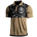 Polo retro de manga corta con contraste para hombre top táctico casual con estampado Route 66. - 3XL / Tops / Negro Biker No. 66 (HJ-1225-J51)