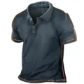 Camisa Polo Tactica Manga Corta Hombre Vintage Costuras de Contraste Outdoor Deporte Top - 3XL / Tops / Gris Oscuro Costura Contraste (HJ-1225-J52)