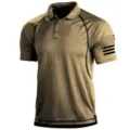 Polo táctico de exterior para hombre, manga corta diseño color-block, ropa de deporte casual. - 3XL / Tops / Costura de Contraste Caqui (HJ-1225-J56)