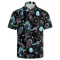Men short sleeve polo shirt 3D glowing mushroom print casual summer fashion button top - 3XL / Tops / Fantasy Mushroom