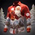 Men's Christmas long sleeve shirt 3D digital printed Santa snow winter fashion button down - 3XL / Tops / Dark Night Snow Scene Print (HJ-230711B)