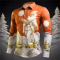 Men's 3D Santa Claus Christmas Long Sleeve Print Shirt Casual Button Down Party Top - 3XL / Tops / Orange-Red Snow Night Print (HJ-230711C)