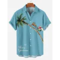 Camisa Hawaiana De Manga Corta De Navidad Para Hombre Casual Top De Vacaciones Verano - 3XL / Tops / Azul Claro (HJ-DC0926)