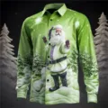 Men's Christmas 3D Print Santa Claus Long Sleeve Button Shirt Green Festival Party - 3XL / Tops / Dark Snow Scene Christmas Print (HJ-230711H)