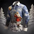 Men's long sleeve Christmas Santa Claus print shirt for winter holiday party top - 3XL / Tops / Snowy Forest Party Print (HJ-2307121)
