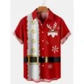 Camisa Casual de Manga Corta con Estampado 3D de Navidad para Hombres Top Festivo - 3XL / Tops / Astas de Navidad (HJ-DC0938)