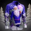 Men's 3D digital print Christmas Santa Claus long sleeve button up casual fashion shirt. - 3XL / Tops / Blue-Purple Snow Mountain Print (HJ-2307119)
