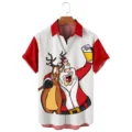 Camisa de manga corta de Navidad para hombre estampado 3D fiesta vacaciones top nuevo - 3XL / Tops / Rojo y Blanco (HJ-DC0931)
