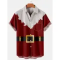 Camisa casual de manga corta con estampado de Papá Noel 3D para hombre, top festivo. - 3XL / Tops / Cinturón Falso (HJ-DC0930)