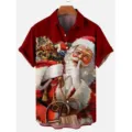 Camisa Casual Manga Corta 3D Estampado Navidad Santa Hombre Moda Fiesta Vacaciones Top - 3XL / Tops / Papá Noel Rojo (HJ-DC0934)