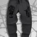 Herren lässige Sport-Sweatpants, dunkle Hose mit gotischem Jesus-Print und Streetwear-Stil. - Dunkelgrau Bedruckt